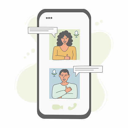 Video Call Related Flat Line Vector Illustration