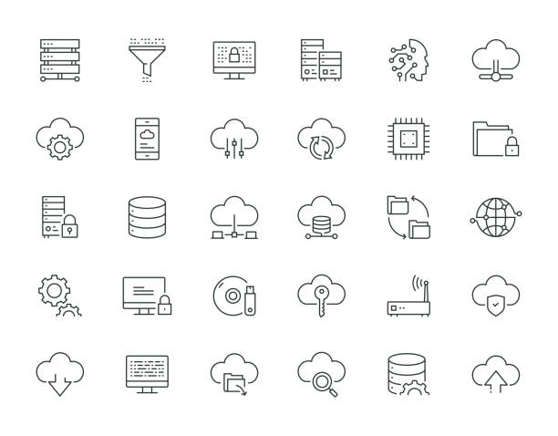 illustrations, cliparts, dessins animés et icônes de série big data thin line - serveur