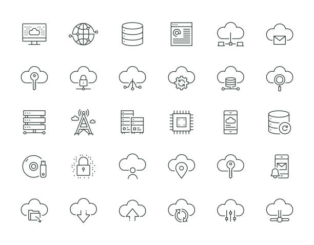 클라우드 서비스 씬 라인 시리즈 - data base symbol computer icon stock illustrations
