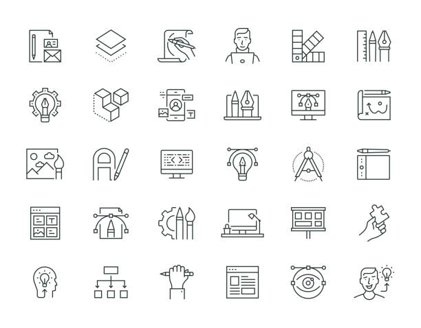 proces kreatywny seria cienkich linii - interface icons business concepts ideas stock illustrations