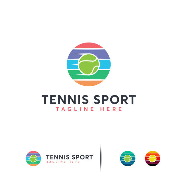 ilustrações, clipart, desenhos animados e ícones de ícone elegante do tênis projeta vetor, modelo icônico do ícone da bola de tênis - tennis court sport net