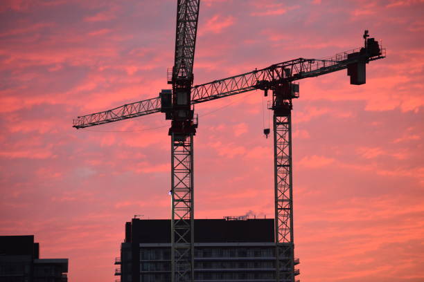Cranes, Colorfull Sky stock photo