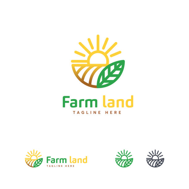 ilustrações, clipart, desenhos animados e ícones de ícone de terras da fazenda de luxo projeta conceito, modelo de ícone da agricultura - quinta orgânica