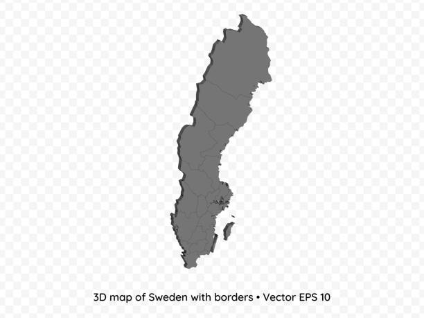 ilustrações, clipart, desenhos animados e ícones de mapa 3d da suécia - sweden map cartography counties