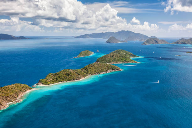 Aerial view of Mingo and Lovango cays near the island of St. John in the United States Virgin Islands.