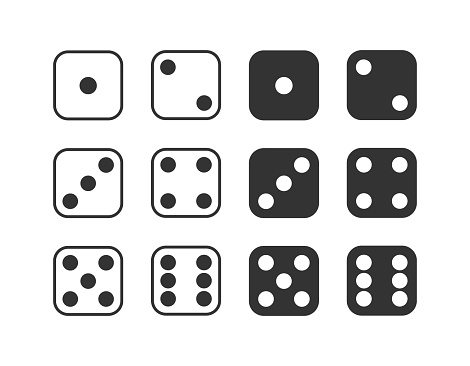 Set of monochrome dices. Vector isolated dice icons.