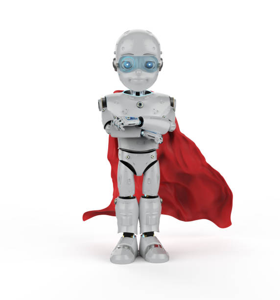 istock Cute robot with cartoon character wear red cloak 1302017742