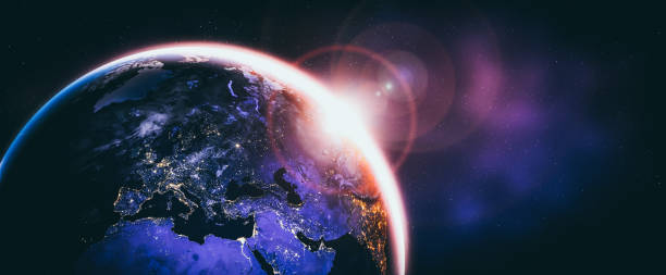 istock Planet earth globe view from space showing realistic earth surface and world map 1302023834