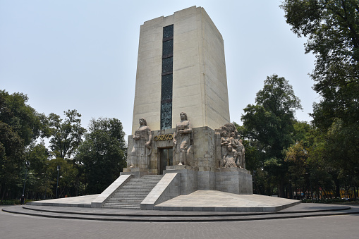 Mexico City, Mexico - May 14, 2019: The Monumento a Álvaro Obregón (Monument to Álvaro Obregón) by sculptor Ignacio Asúnsolo in La Bombilla park, which commemorates the murder of President Álvaro Obregón in 1928.