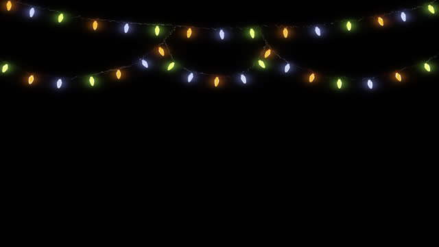 Christmas string lights alpha channel background animation footage .colorful lamps,light show for new year design,transparent.