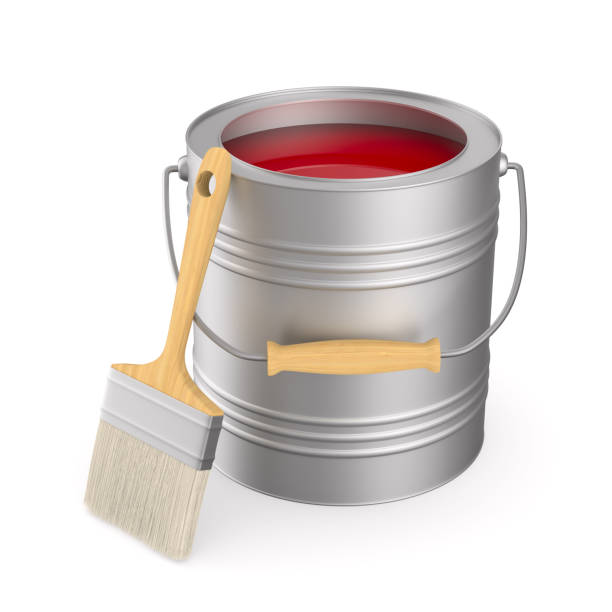 istock brush and can with colour on white background. Isolated 3D illustration 1302035650