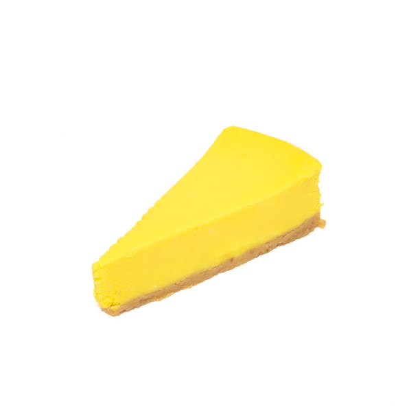 istock Delicate lemon cheesecake isolated on white background. Tasty sweets 1302039301