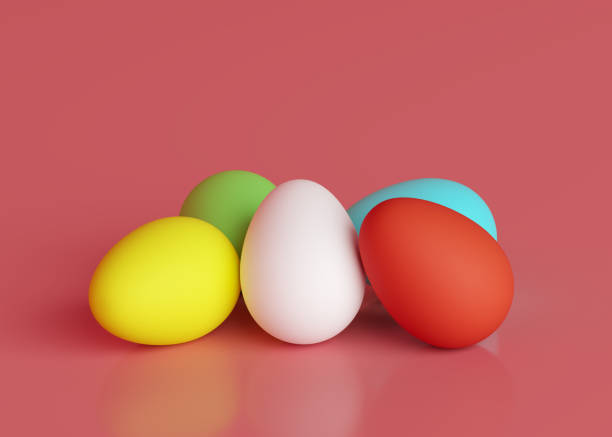 istock Colored eggs on a pink background.. Easter holiday. 3D rendering and 3D illustration. 1302041260