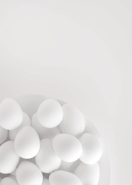 istock White eggs on a white plate in the lower left corner. Easter holiday. 3D rendering and 3D illustration. 1302041292