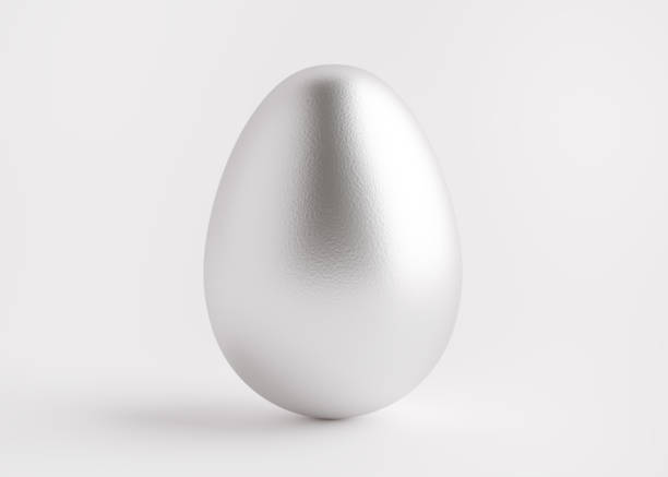 istock Silver egg close-up on a white background. Easter holiday. 3D rendering and 3D illustration. 1302041304