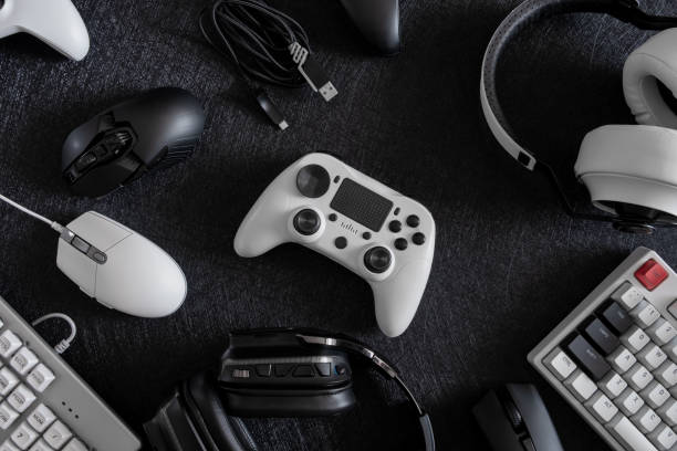 istock gamer work space concept, top view a gaming gear. 1302047438