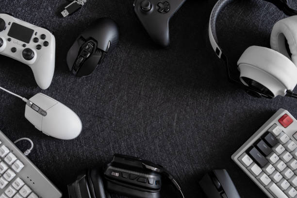 istock gamer work space concept, top view a gaming gear. 1302047440