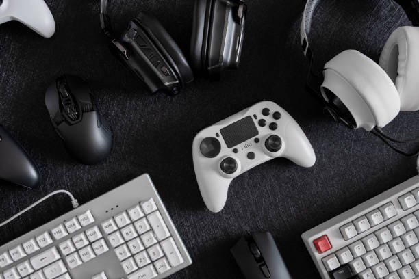 istock gamer work space concept, top view a gaming gear. 1302047446