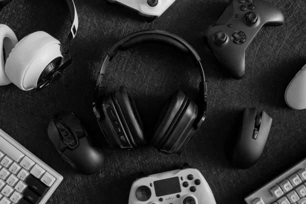 istock gamer work space concept, top view a gaming gear. 1302047454