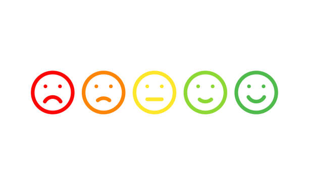 다섯 가지 색상과 기분 미소, 윤곽 벡터 아이콘 세트 - 사람 같은 웃는 얼굴 stock illustrations
