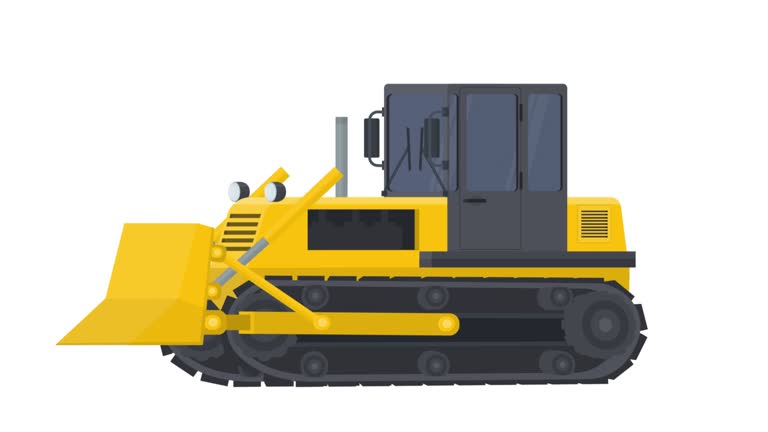 Bulldozer. Animation of a crawler tractor. Cartoon