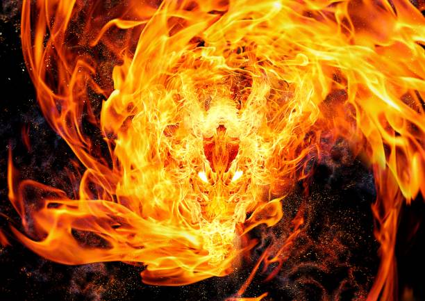istock 3D illustration of a spirally swirling fire dragon 1302053675