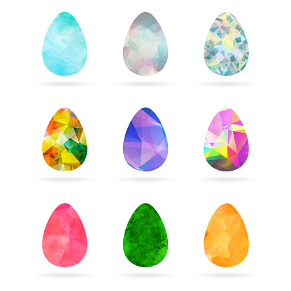 set of abstract colorful geometric Easter egg shapes from triangular faces for graphic design