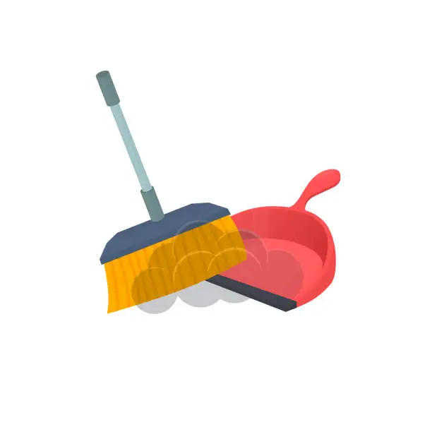 Vector illustration of Broom and dustpan. Cleaning