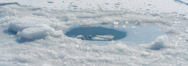 istock Ice hole in a frozen lake 1302064503