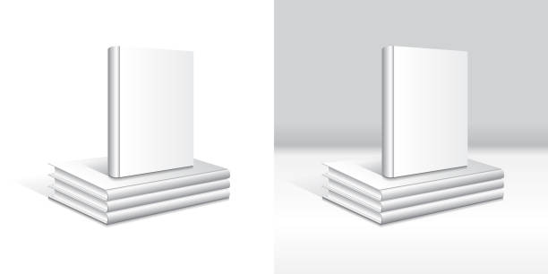 istock A standing book on a set of stacking blank white hardcover book mockup template. 1302064577