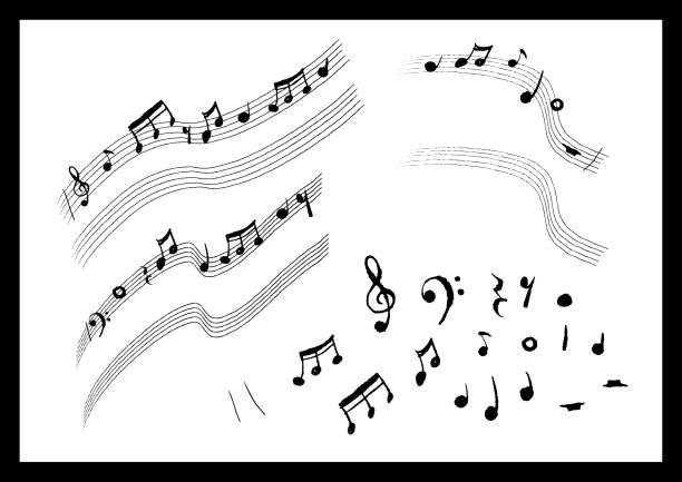 музыкальные заметки 5-line нотация справочный материал - sheet music illustrations stock illustrations