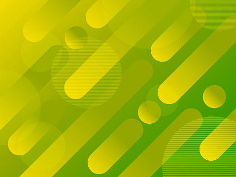 Gradient abstract geometric background with spherocylinder (capsule shape) and circle in yellow-green colors. For wallpaper, background, backdrop, printed, or web design artwork. Vector illustration.