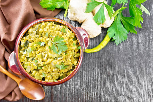 istock Kitchari in bowl on dark board top 1302066453