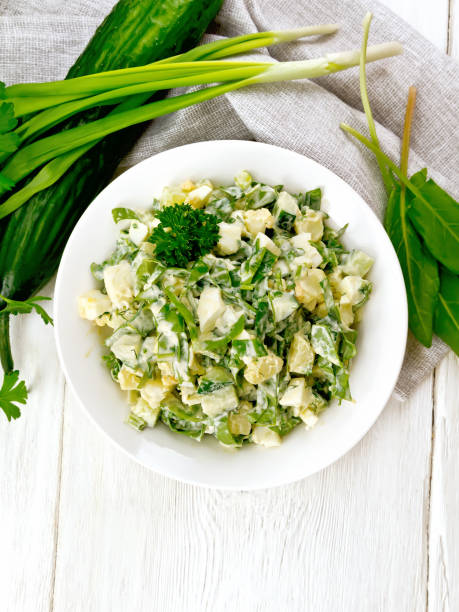 istock Salad with potatoes and sorrel on board top 1302066738