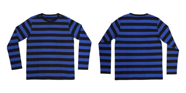 istock Font and back blue striped long sleeve sweater on white background 1302067605