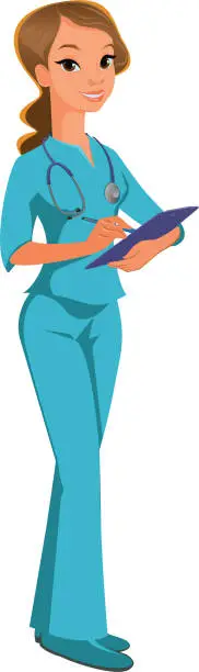 Vector illustration of medical worker making notes