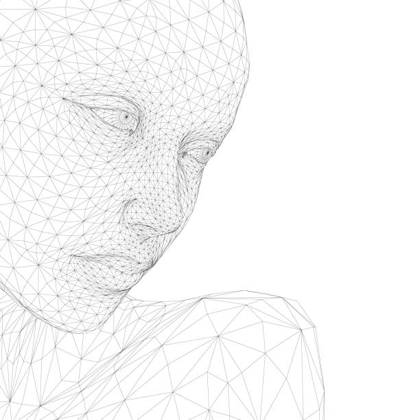 illustrations, cliparts, dessins animés et icônes de wireframe du visage de fille des lignes noires d’isolement sur le fond blanc. 3d. illustration vectorielle - girl5