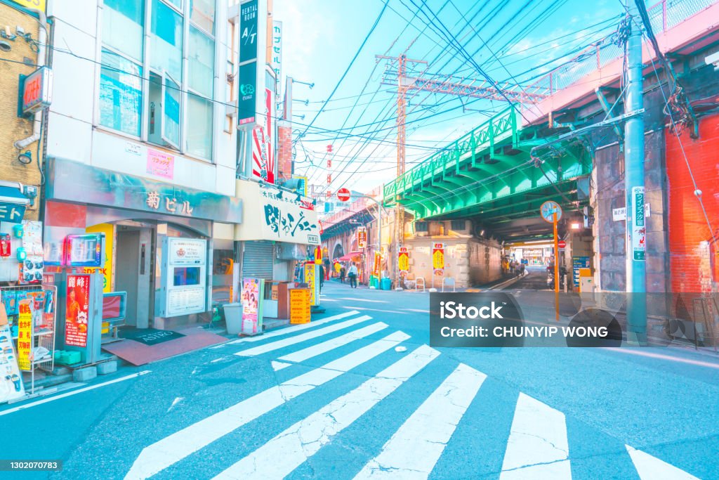 Cityscape of Shinbashi area viewing street Manga Style Stock Photo