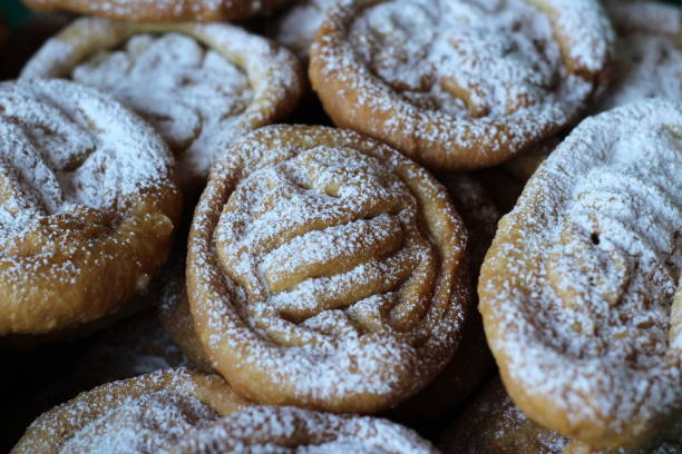 istock Baked Cookies with Powdered Sugar. Mongolian National Bakery with Ornament Close-up 1302071903