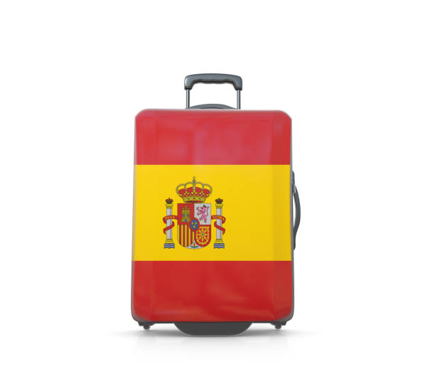 spain vacations and travel destinations flag painted suitcase concept - suitcase flag national flag isolated on white imagens e fotografias de stock