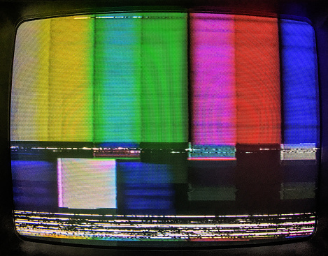 Close-up view of color television test pattern from actual CRT set