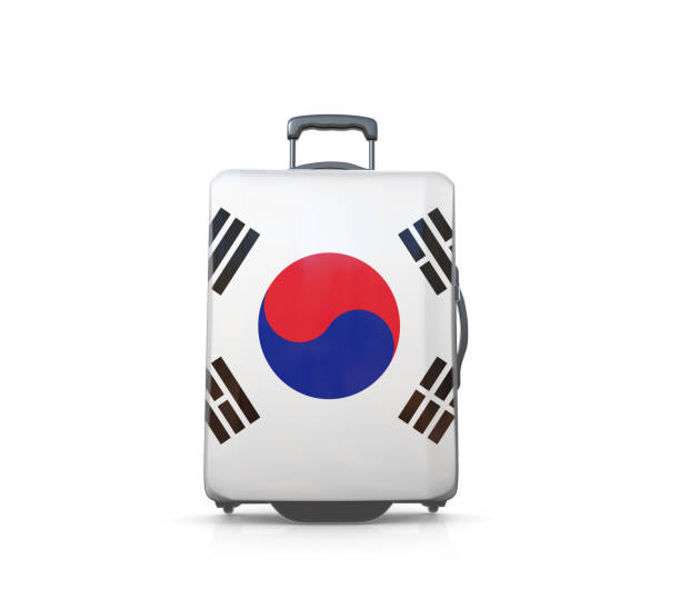 korean vacations and travel destinations flag painted suitcase concept - suitcase flag national flag isolated on white imagens e fotografias de stock