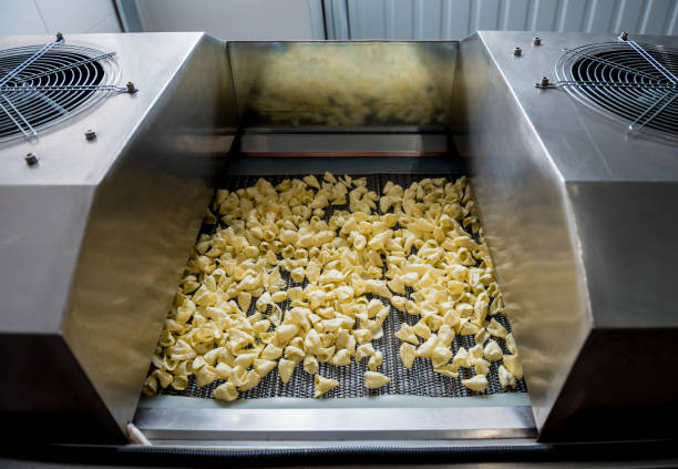 istock Conveyor line for frying snacks and chips in a modern factory 1302075348