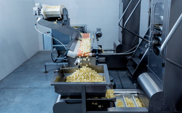istock Conveyor line for frying snacks and chips in a modern factory 1302076148