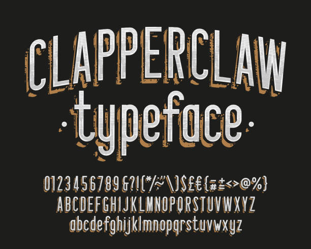 ilustrações de stock, clip art, desenhos animados e ícones de clapperclaw alphabet font. vintage narrow letters, numbers and symbols. uppercase and lowercase. - thick