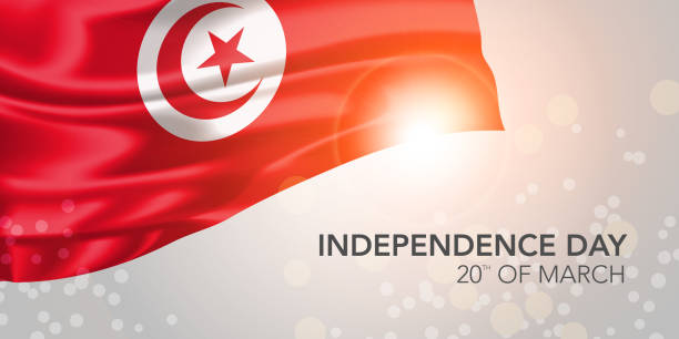Tunisia happy independence day vector banner, greeting card Tunisia happy independence day vector banner, greeting card. Tunisian realistic wavy flag in 20th of March national patriotic holiday horizontal design tunisia stock illustrations