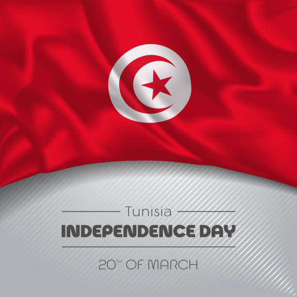 Tunisia happy independence day greeting card, banner vector illustration Tunisia happy independence day greeting card, banner vector illustration. Tunisian national holiday 20th of March square design element with waving flag tunisia stock illustrations