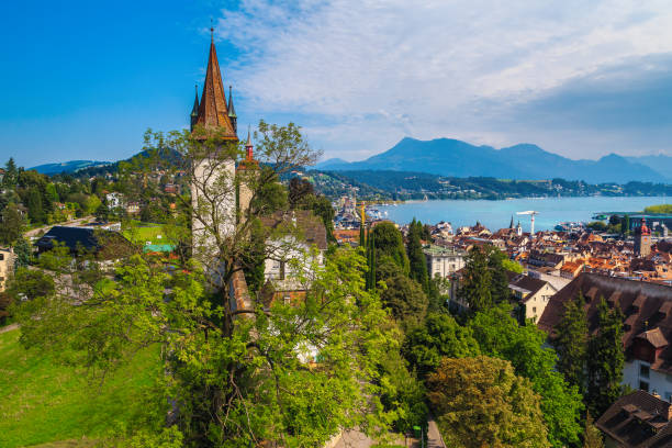 istock Fantastic Lucerne cityscape view from the bastion tower, Switzerland 1302079131