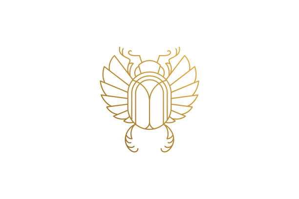 stockillustraties, clipart, cartoons en iconen met gouden egyptische scarab silhouet lineaire vectorillustratie - kever