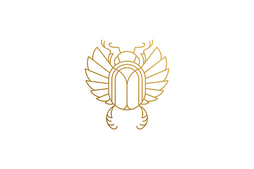 Golden scarab silhouette linear vector illustration. Scarab creative symbol of traditional Egyptian culture and mythology outline style. Good for magic logo emblem or poster decoration.